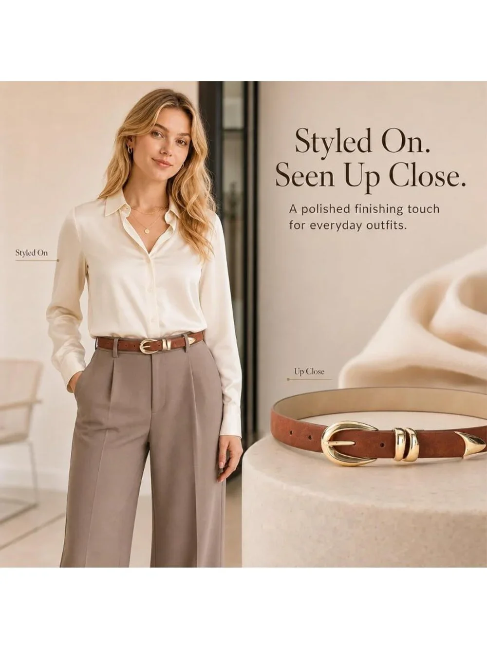 Women's Suede Brown Adjustable Waist Belt For Jeans With Classic Gold Buckle
